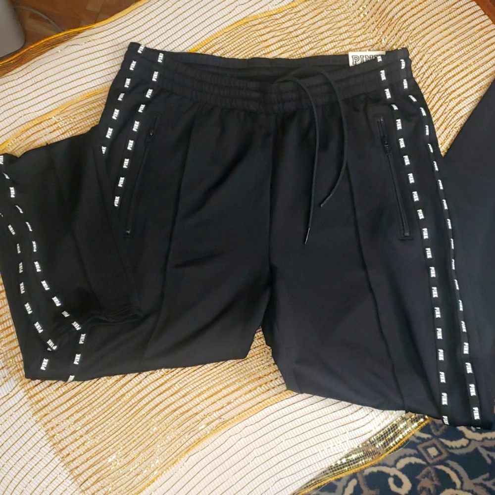 NWT PINK Victorias Secret Skinny track pants. Size M..Black